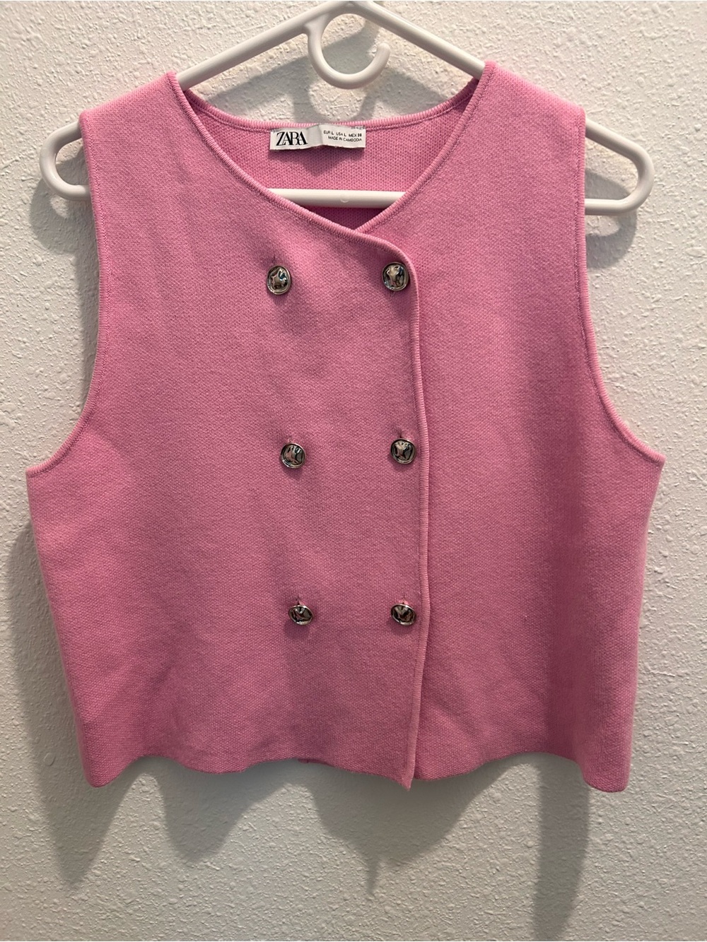 Zara Woman’s Pink Double-Breasted Sleeveless Vest